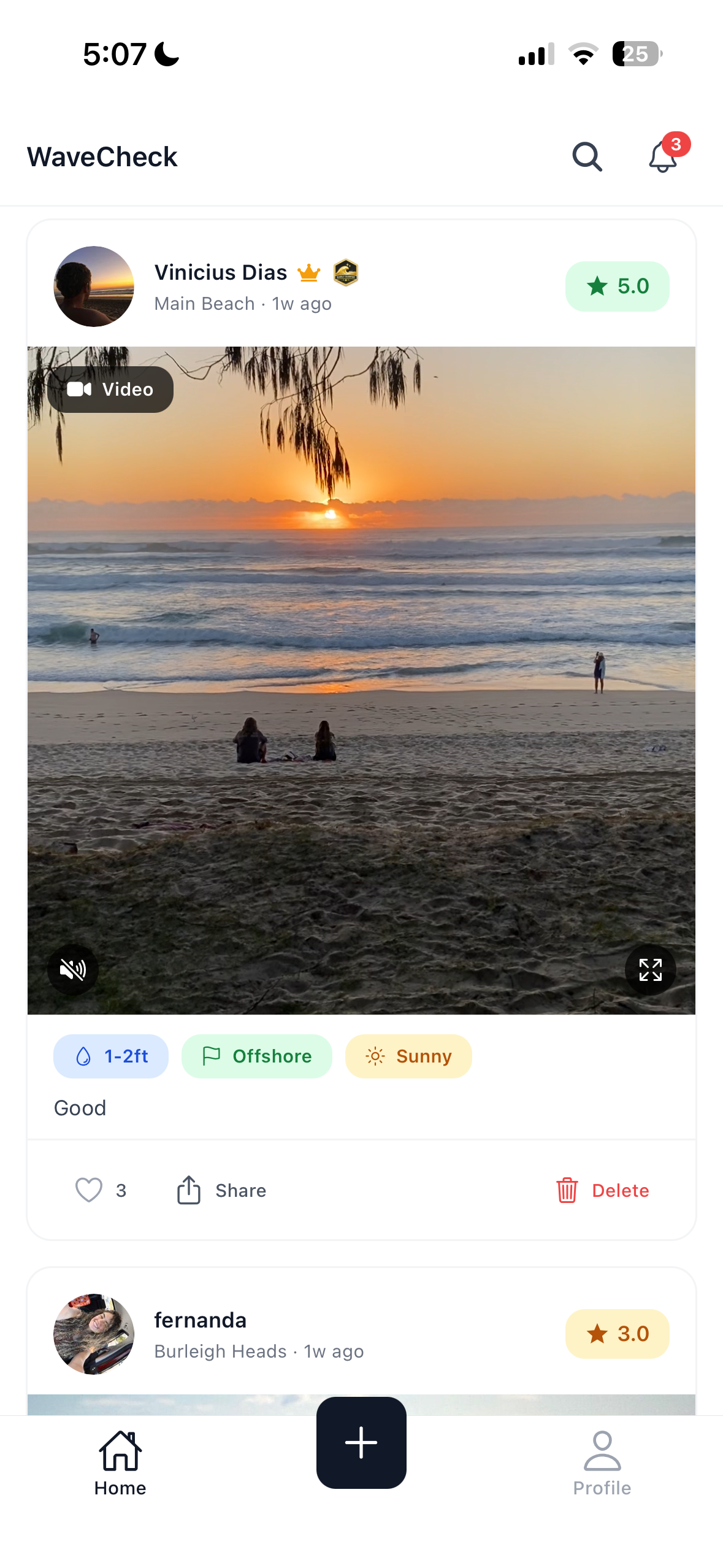 WaveCheck feed of live surf reports