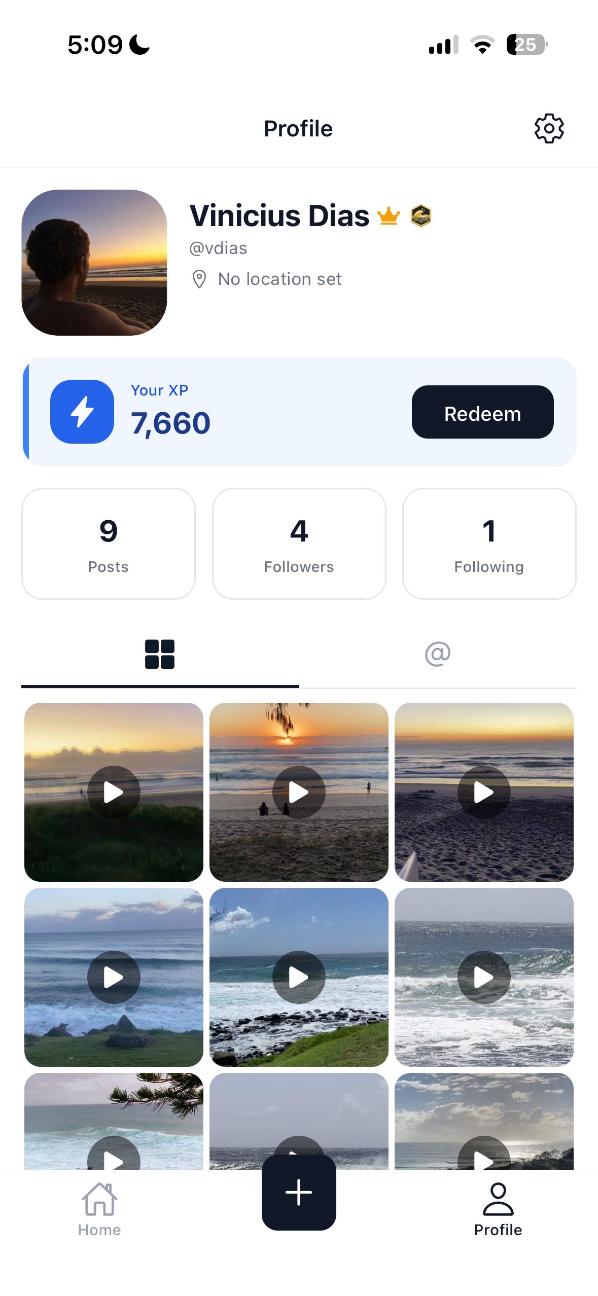 Surfer profile with XP, post history, and stats